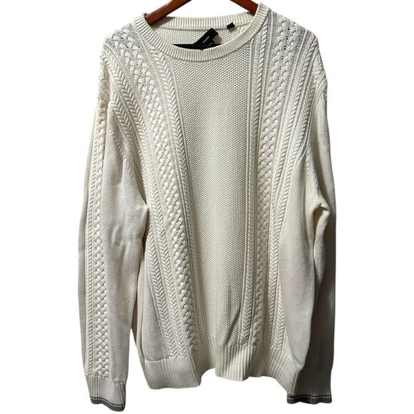 Vince Men's Off White Cable Knit Crewneck Cotton Sweater Size XL - Picture 2 of 10